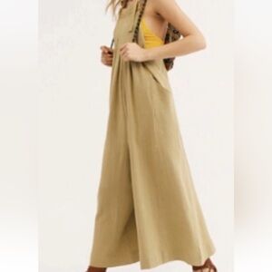 Free People All You Need Tan Slouchy Shapeless Jumpsuit L Pockets